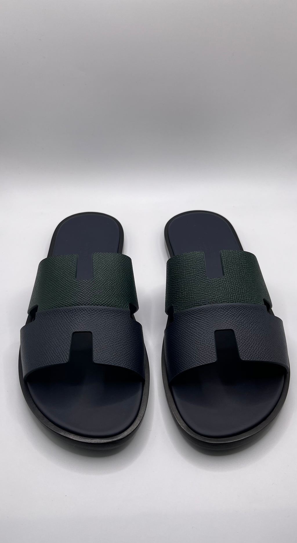 dark blue hermes slippers